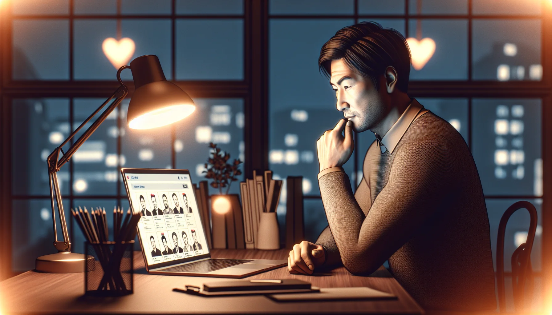 Homme vérifiant des profils de rencontres en ligne sur son ordinateur