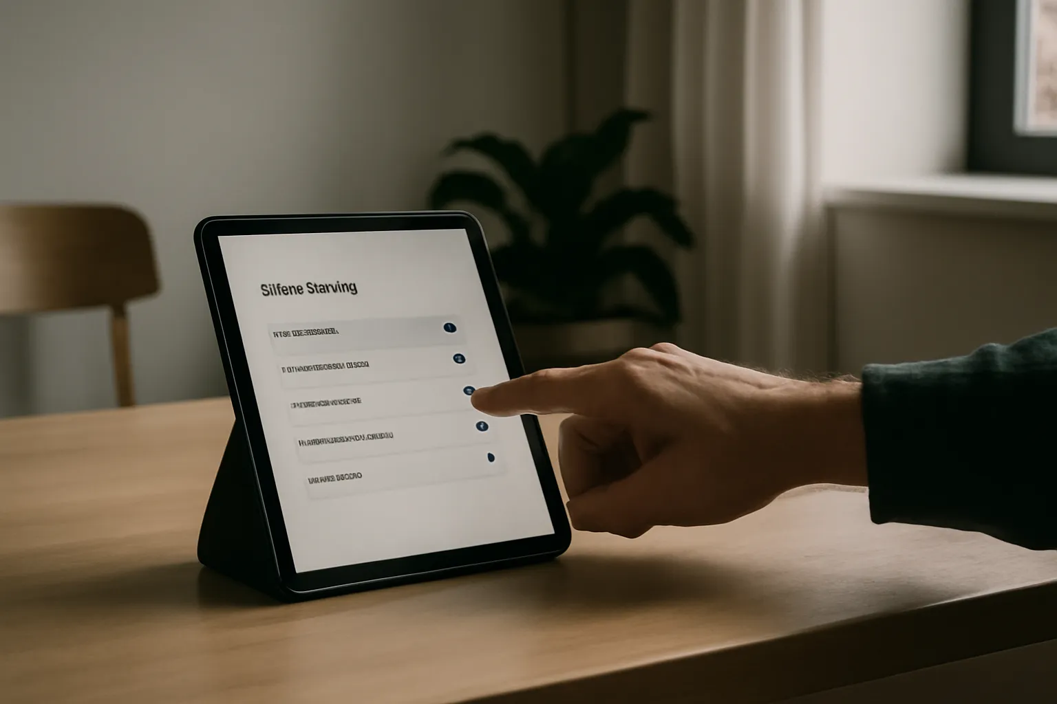 Person's hand pointing at a data privacy settings screen on a tablet