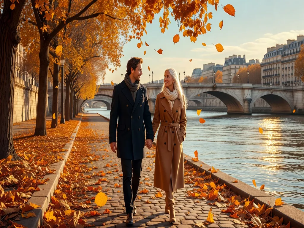 Couple franco-russe en promenade sur les quais de Paris