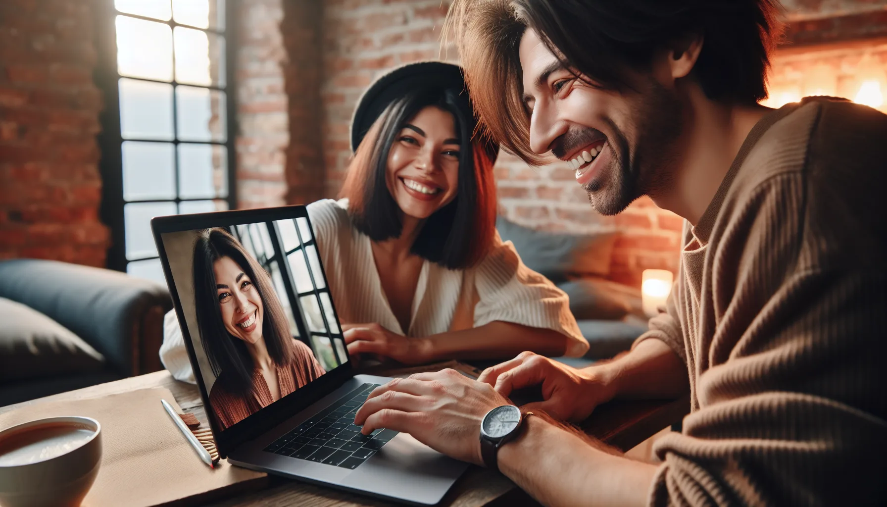Couple en visioconférence pour une rencontre en ligne internationale